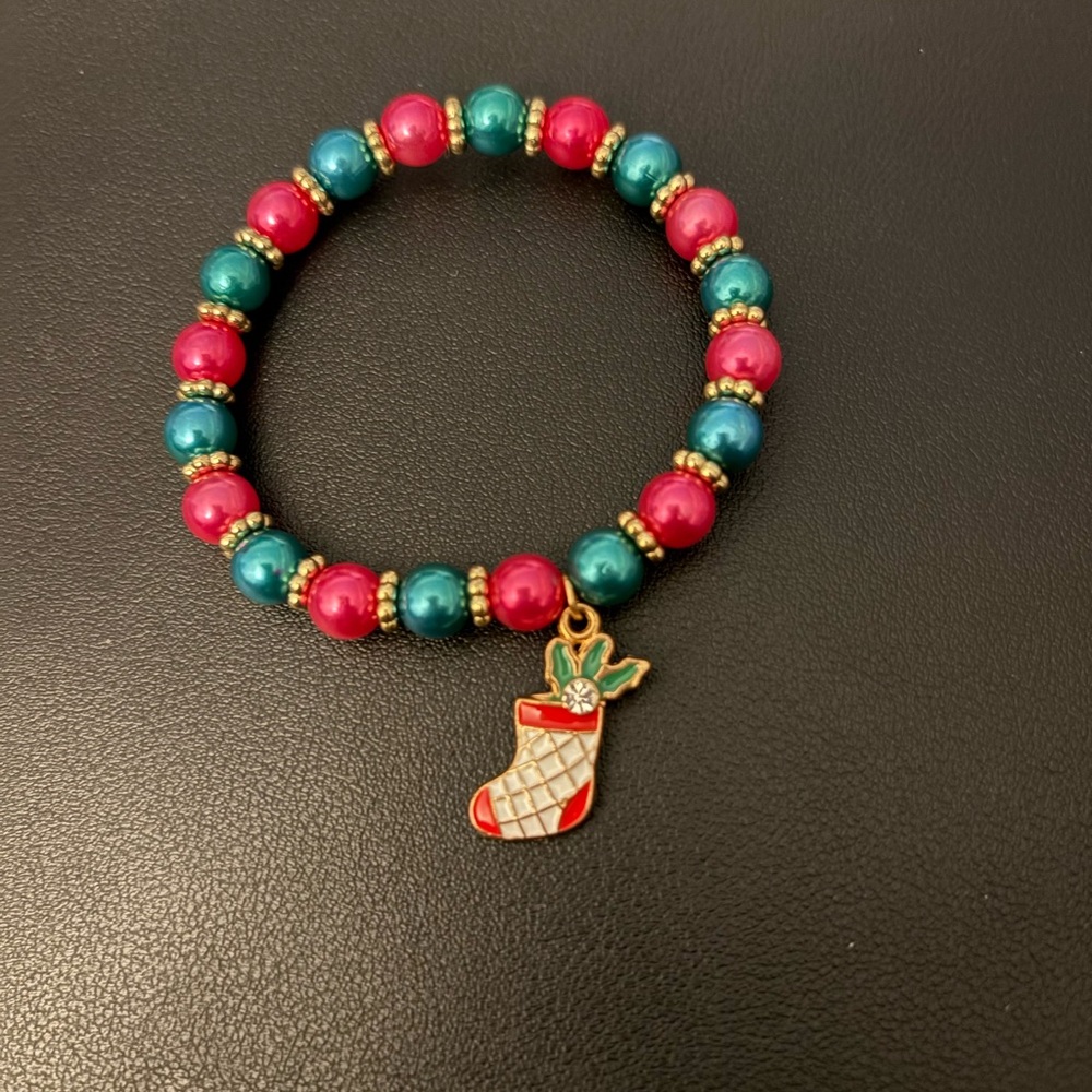 Xmas Beaded Bracelet with Stocking Charm